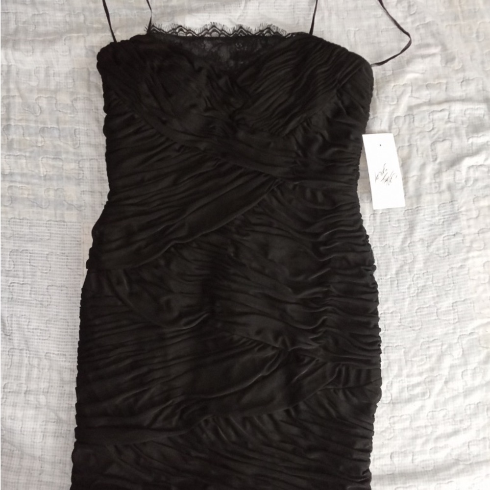 Xscape Black Ruched Spaghetti Strap Cocktail Dress
